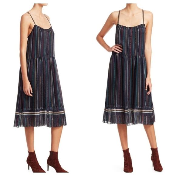 rag & bone Austin Navy Blue Striped Silk Spaghetti Strap Sun Dress - Picture 1 of 10